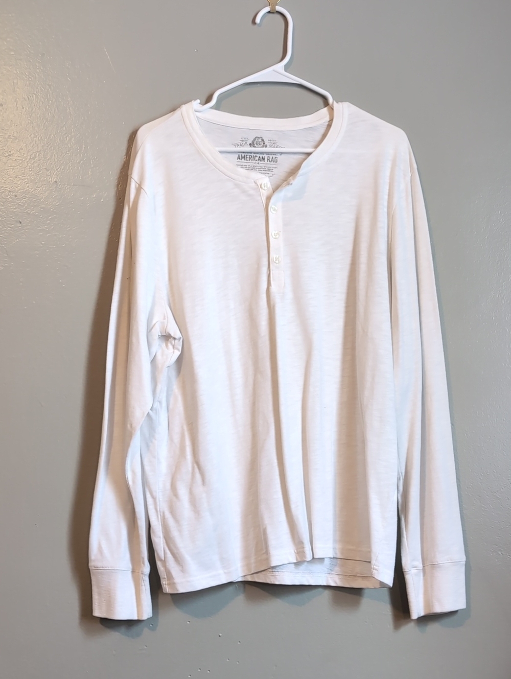 American Rag Off-White Long Sleeve Henley Shirt
